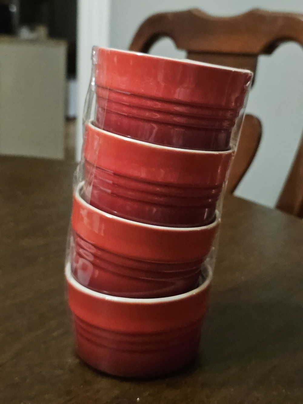Le Creuset Set of 4 Stackable Stoneware Ramekins - Cerise / Cherry Red Ombre